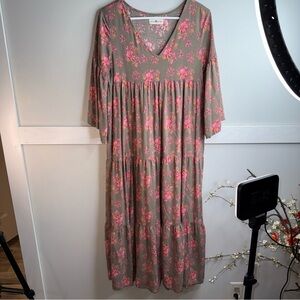 NATURAL LIFE Floral Maxi Dress - Pink and Brown